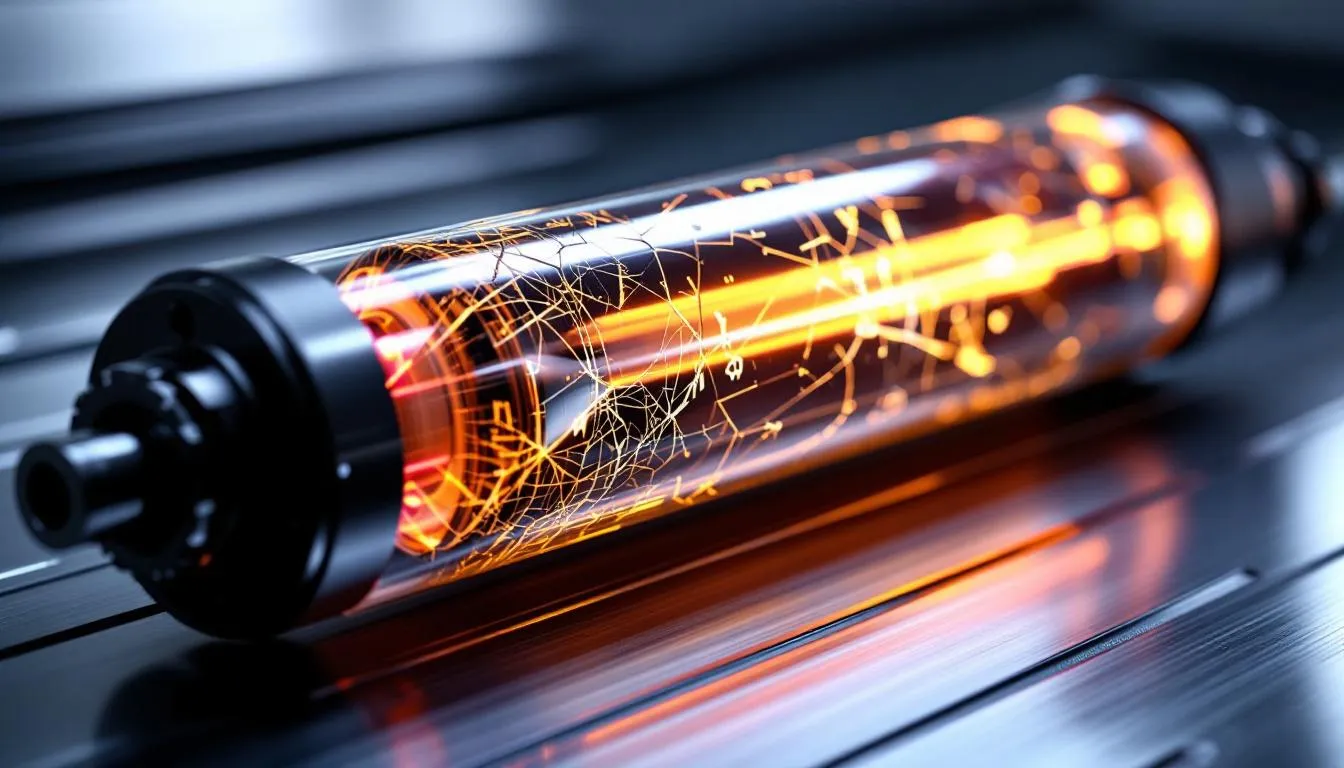 A close-up of a worn-out laser tube indicating the need for replacement.