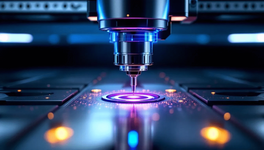 A close-up view of a laser cutting machine lens showcasing its intricate design.