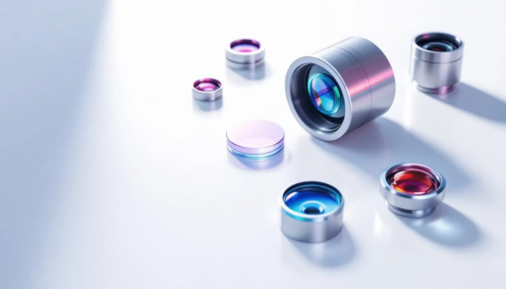 An illustration of various CO2 laser lenses, including focus and convex lenses.