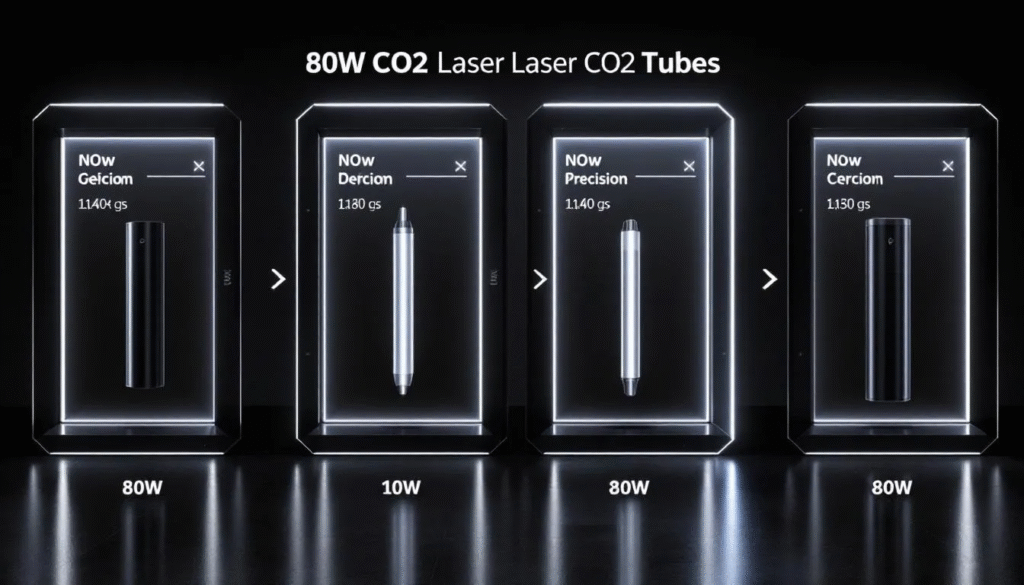 Top brands of 80W CO2 laser tubes presented in a comparison chart.