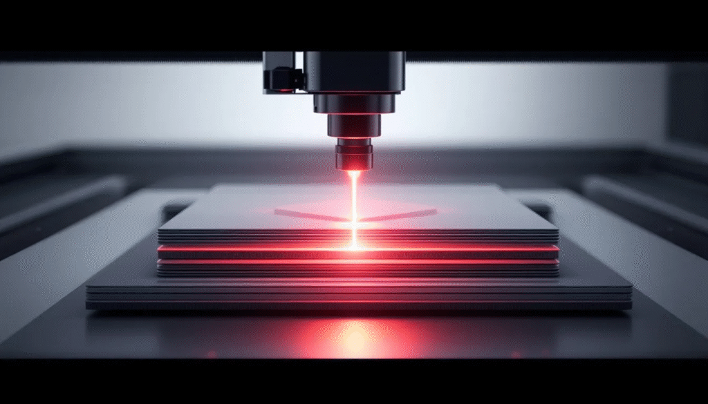 A laser cutter in action, demonstrating the applications of a 100W CO2 laser.